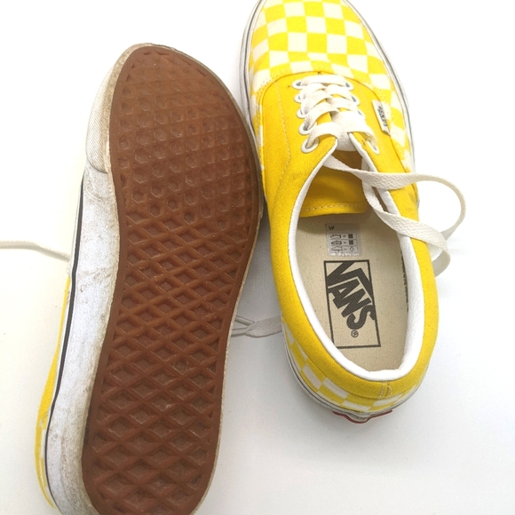 Yellow Checkered Lace Up Vans || Men's 6.5 Women's 8 - Picture 4 of 5